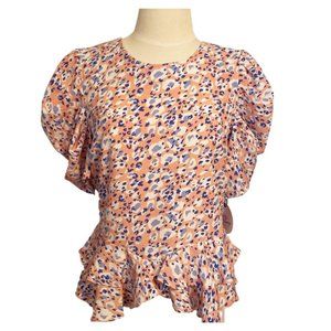 NWT Milk & Honey Peplum Ruffle Watercolor Blouse